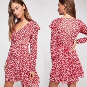 Free People Womens Frenchie Casual V-Neck Wrap Dress Red Size Large